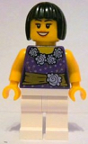 LEGO cty0354 Female Dark Purple Blouse with Gold Sash and Flowers, White Legs, Black Bob Cut Hair