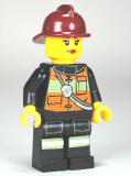 LEGO cty0470 Fire - Reflective Stripe Vest with Pockets and Shoulder Strap, Dark Red Fire Helmet, Female Red Lips