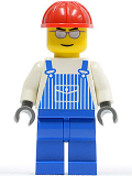 LEGO ovr030 Overalls Striped Blue with Pocket, Blue Legs, Red Construction Helmet, Silver Glasses and Eyebrows